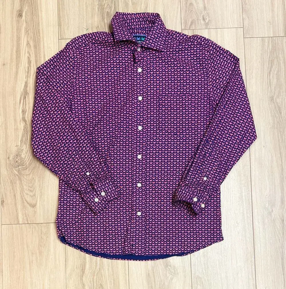 Charleston Threads Men's Crab Print Navy Long Sleeve Button Down Shirt - Picture 1 of 3